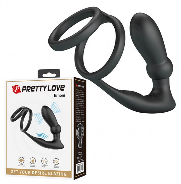 PRETTY LOVE - Emoni Vibrating Penis Sleeve Ring (Chargeable - Black)